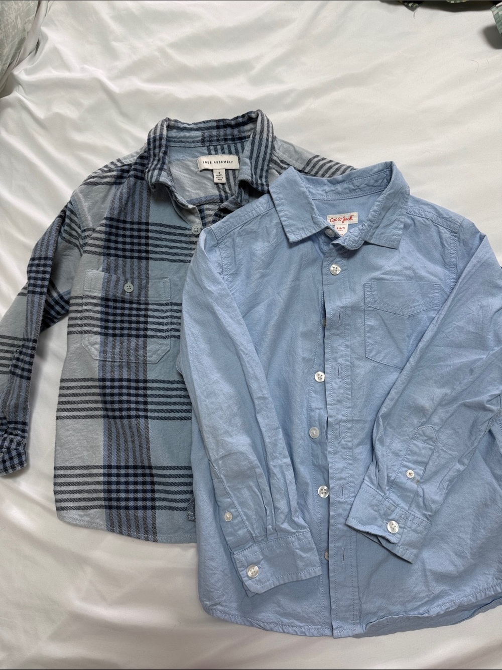 (2) Small Boys' Light Blue Button-Down Shirt & Blue Flannel
